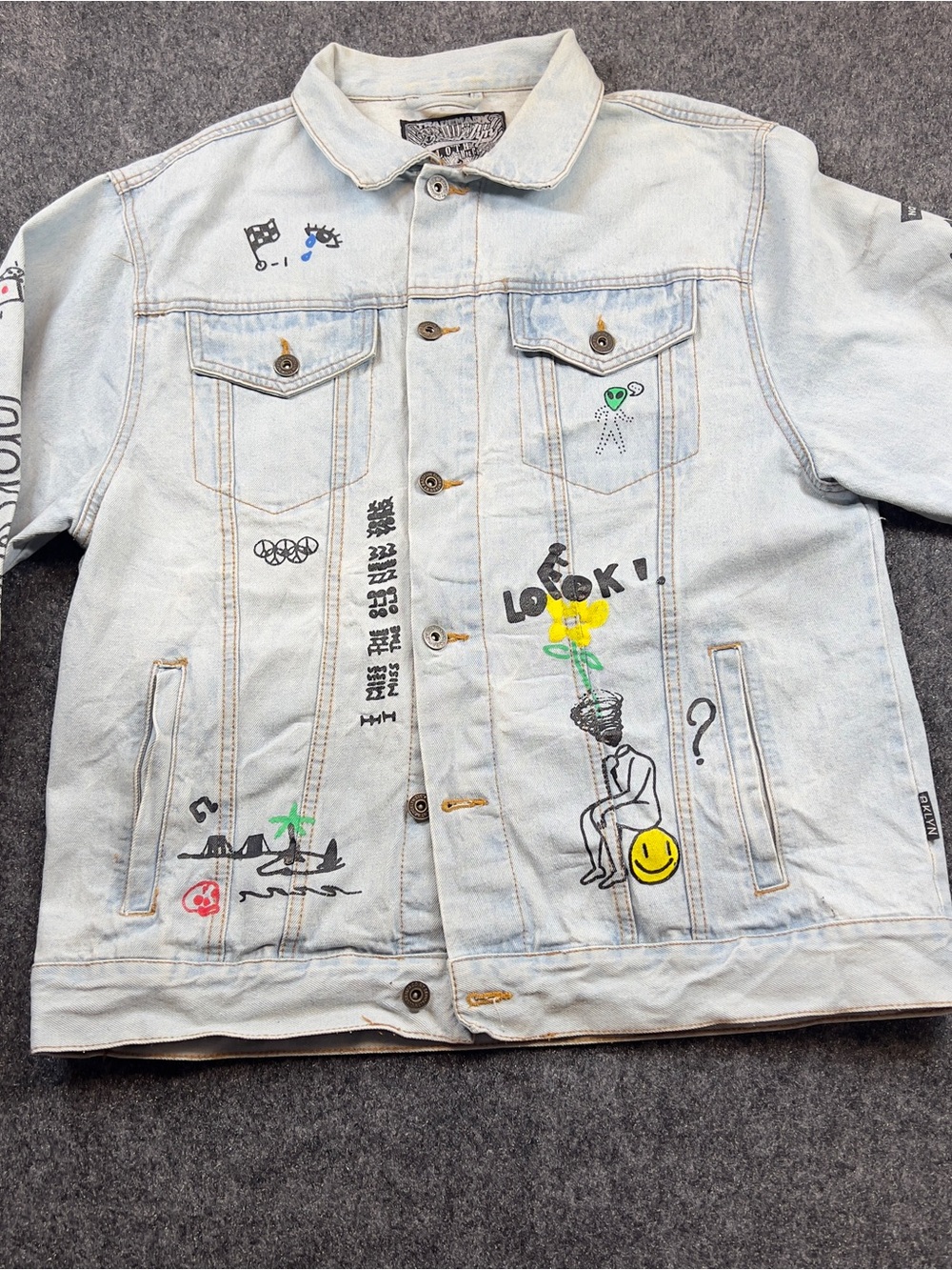 Brooklyn Cloth Graffiti Denim Jacket XL Light Wash Y2K Streetwear - Picture 2 of 11